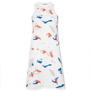 Derek Lam 2017 Runway Sleeveless White Dress with Colorful Abstract Print Large